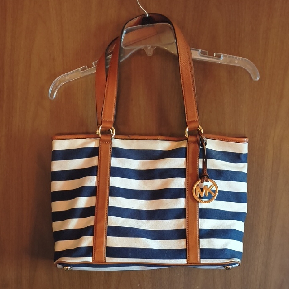 Michael Kors Blue and Brown Striped Tote